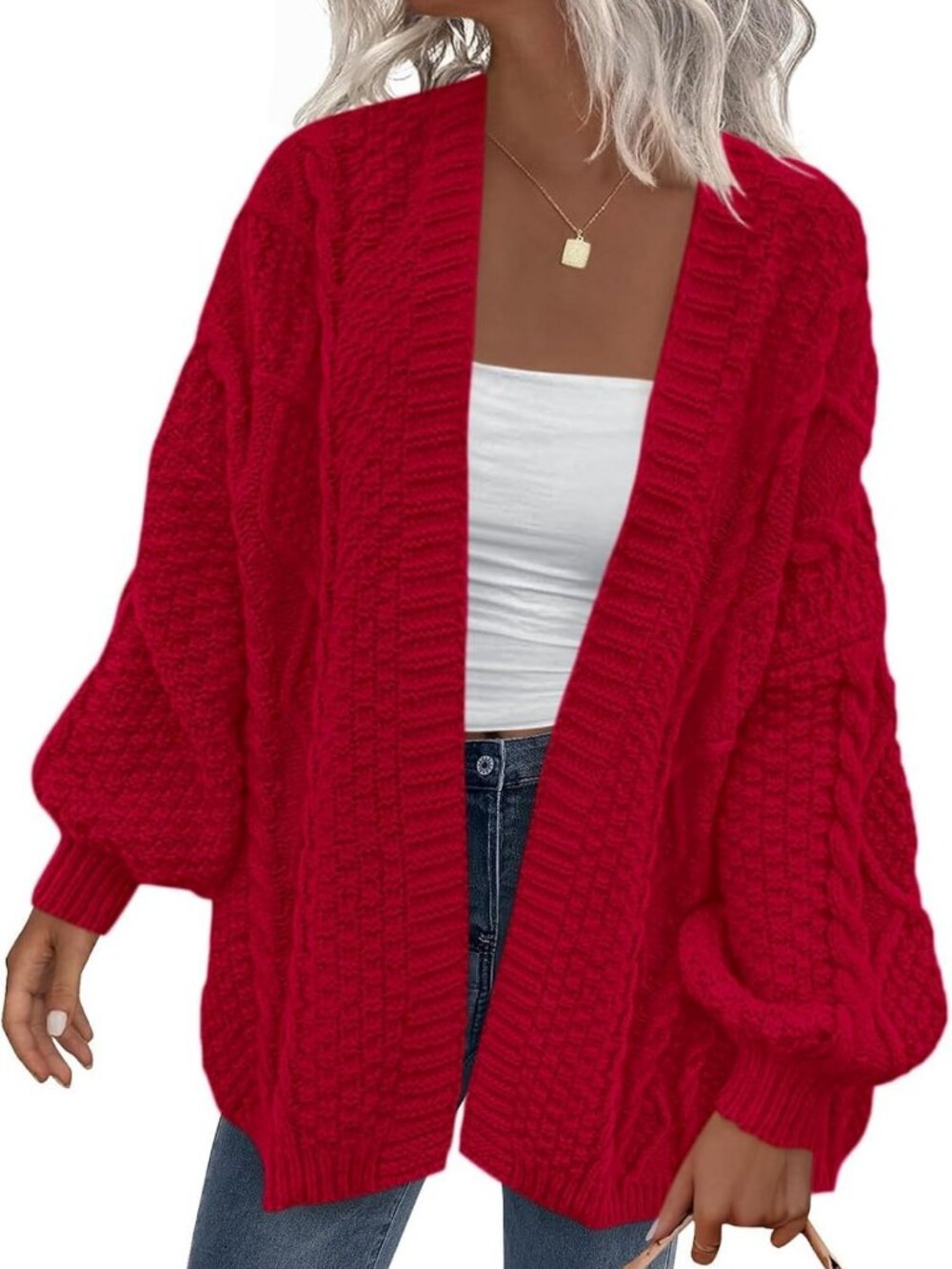 Cozy Open Front Cable Knit Cardigan - Trendy Long Sleeve Chunky Sweater for Fall